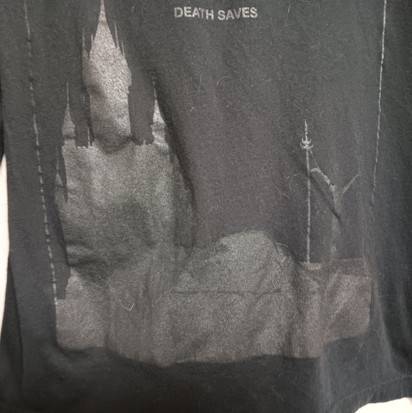 Cloak & Dagger X Death Saves Black Gray Graphic Castle Noose Hooded Tee Top - Picture 2 of 4